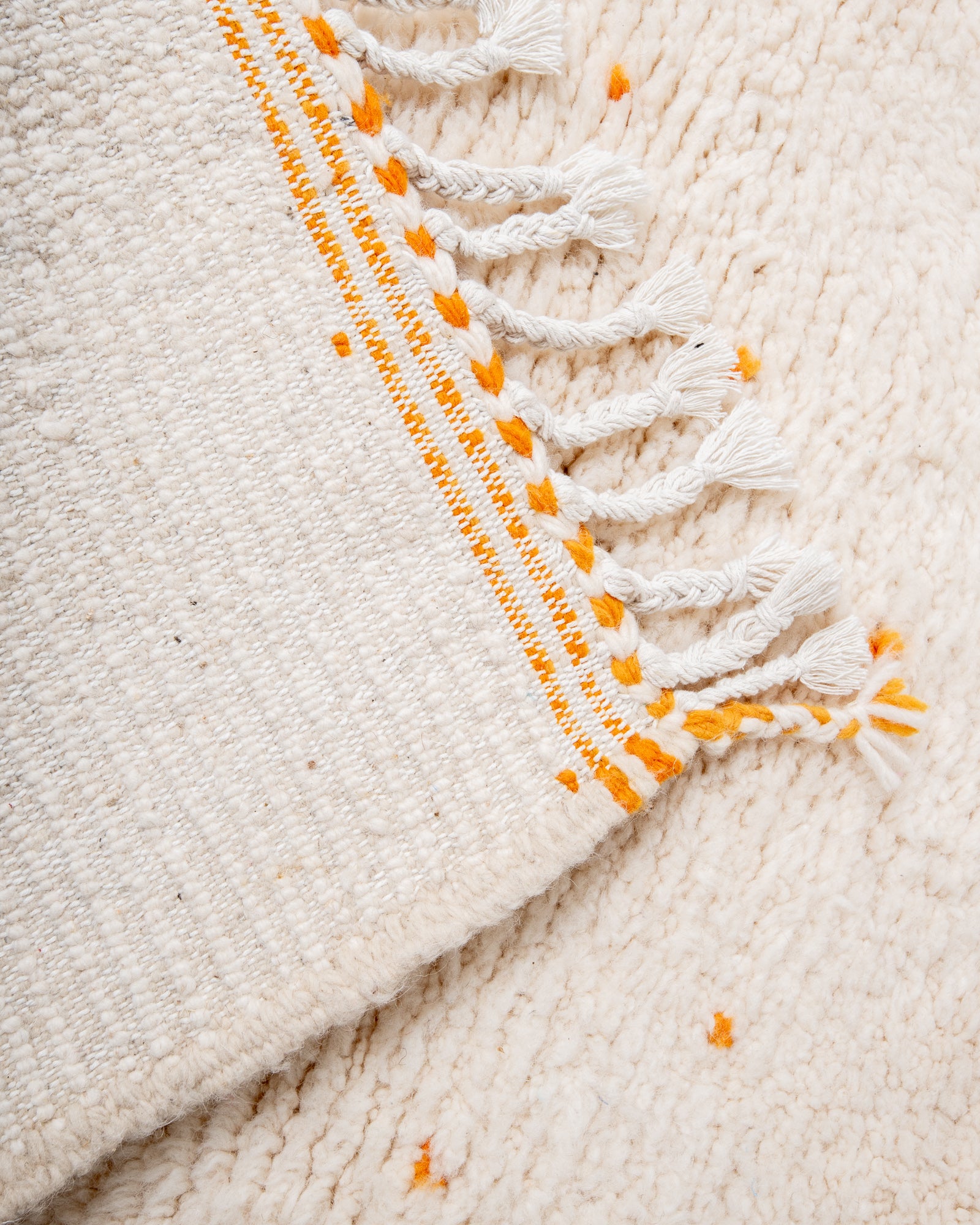 Modern, designer, handcrafted Berber rug from Morocco. Beniourain carpet with beautiful colours and patterns and fluffy wool texture.